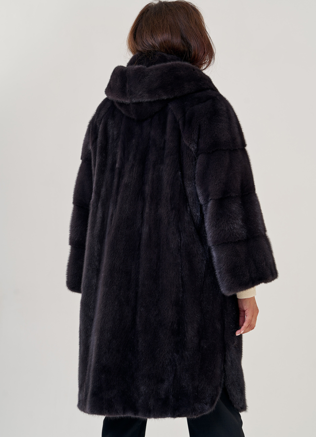 Женская норковая шуба с капюшоном  модель № 23155 в кредит