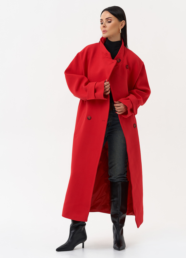 Длинное женское пальто красного цвета модель № 30200 универмаг малина