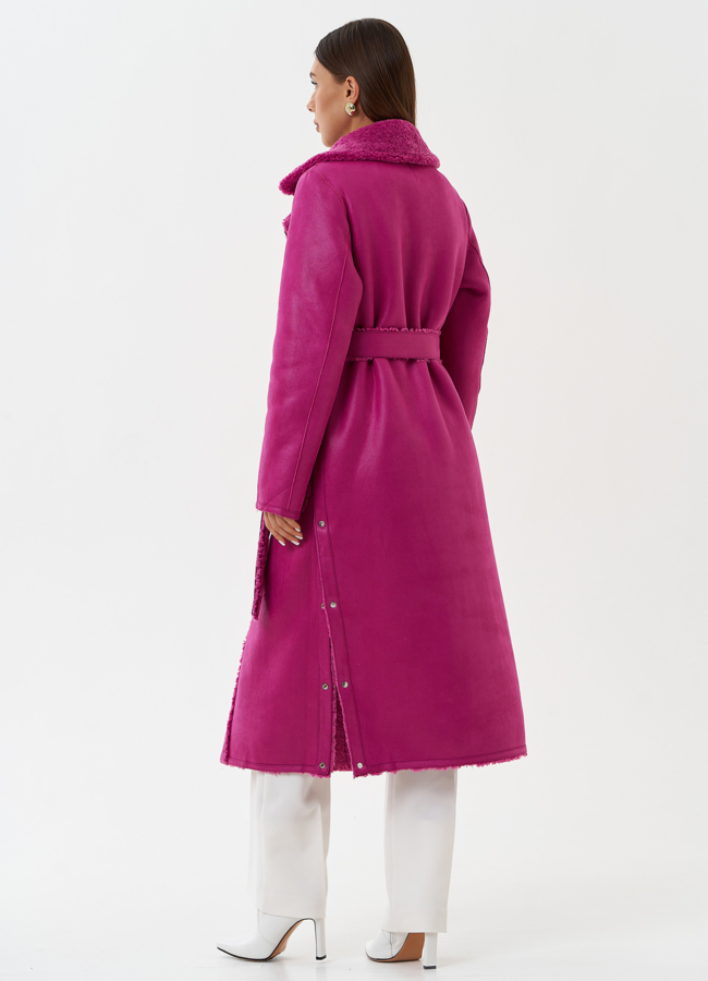 Двухсторонняя эко дубленка с поясом модель № 27779 универмаг малина