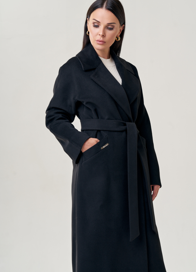 Пальто женское черного цвета  модель № 22959 в кредит