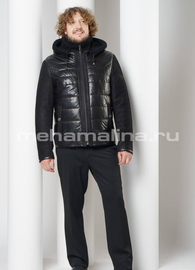 Куртка из натуральной кожи черного цвета модель № ПМ-109 в кредит