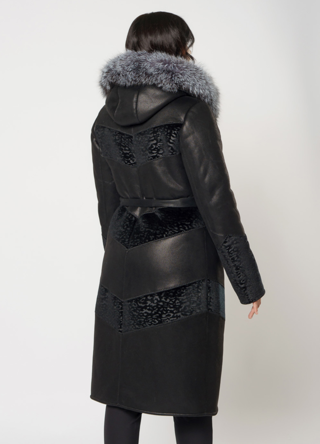 Дубленка эко на пуговицах с отделкой из чернобурки модель № 8207 в рассрочку