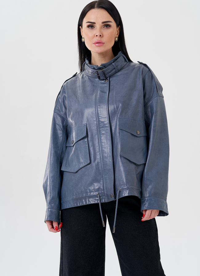 Женская куртка из натуральной кожи модель № 24088 меха малина