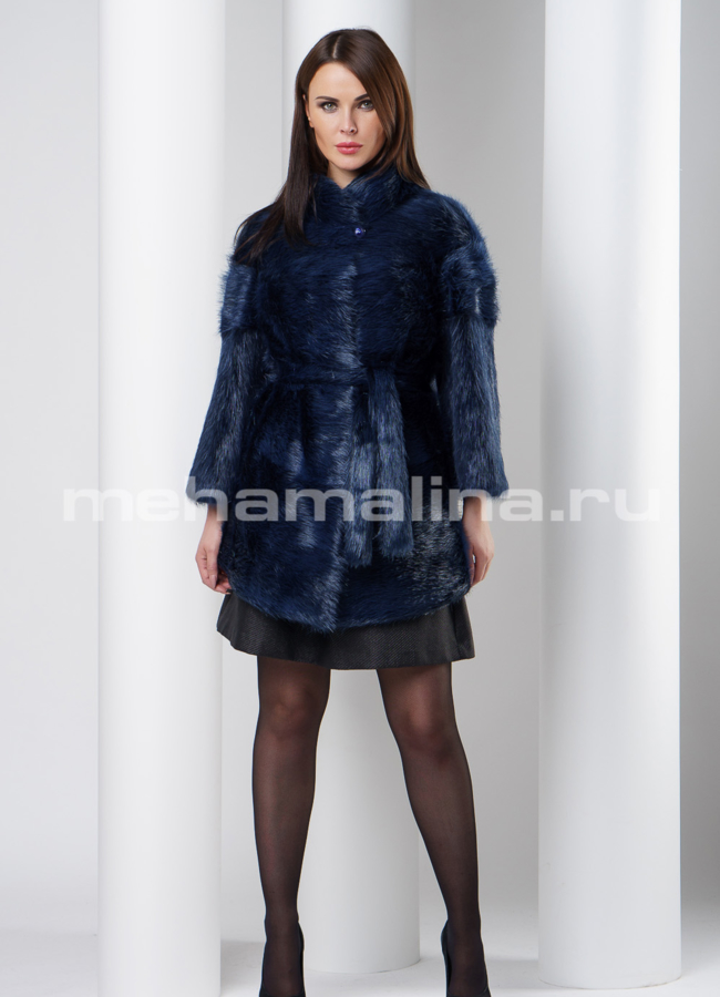 Шуба синего цвета модель № S-548 в рассрочку