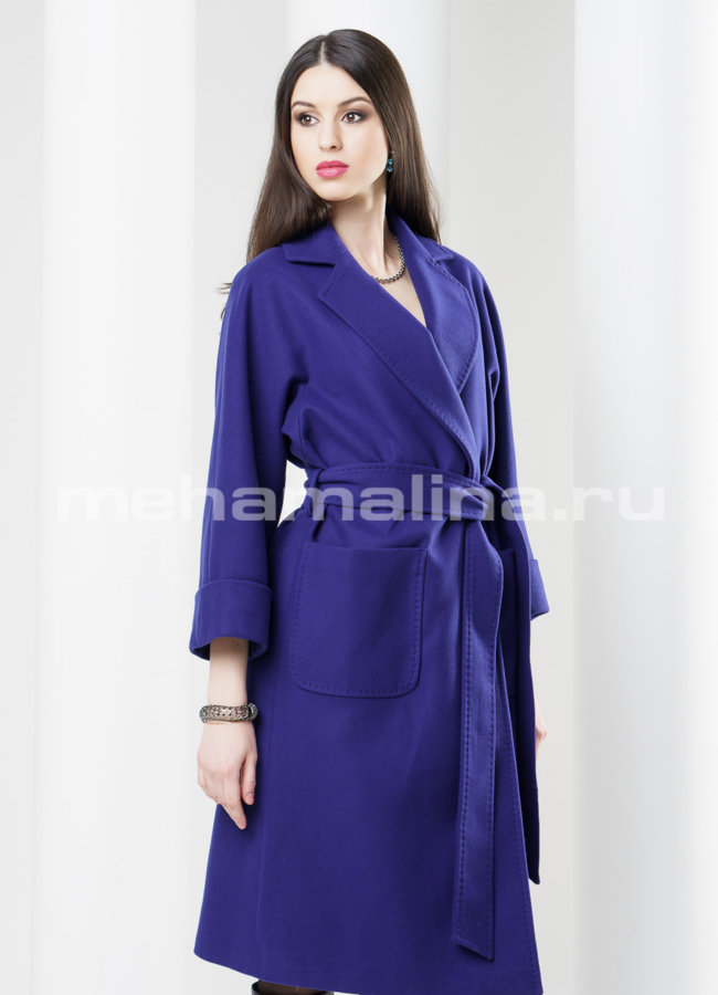 Женское пальто прямое модель № BP-44 меха малина