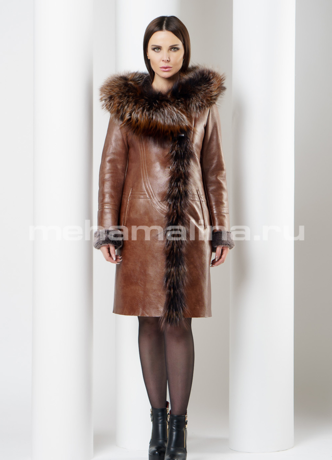 Женская дубленка модель № D-200 универмаг малина