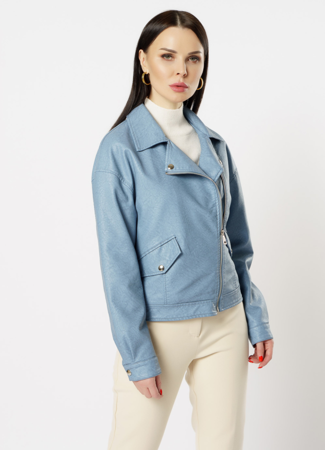 Куртка из эко кожи голубого цвета модель № 20627 в кредит