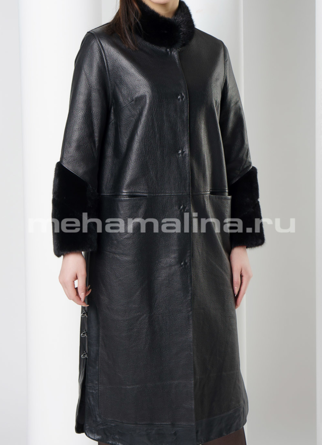 Плащ с отделкой из норки модель № K-434 универмаг малина