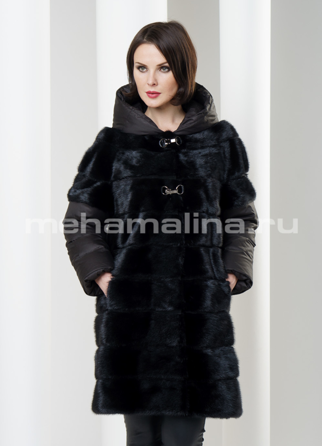 Шуба норковая с отстегивающимися рукавами и капюшоном модель № S-189 универмаг малина