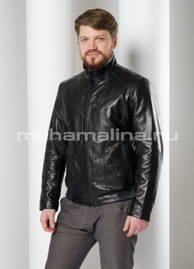 Кожаная куртка бомбер черного цвета модель № 9060 универмаг малина