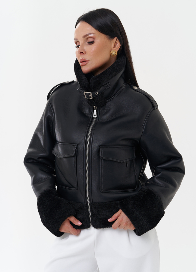 Женская дубленка из эко кожи модель № 27694 универмаг малина