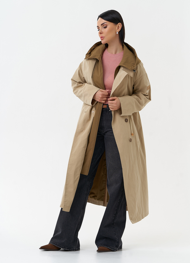 Длинный плащ парка с капюшоном модель № 30037 универмаг малина