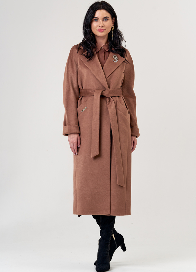 фото Классическое женское пальто в коричневом цвете модель № 21306
