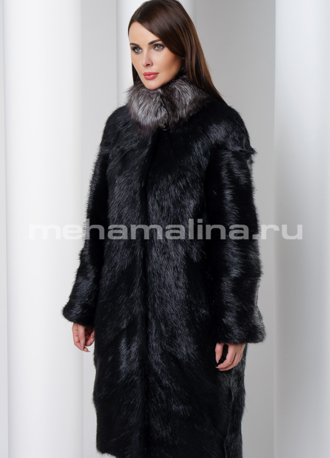 Шуба черного цвета модель № S-546 универмаг малина