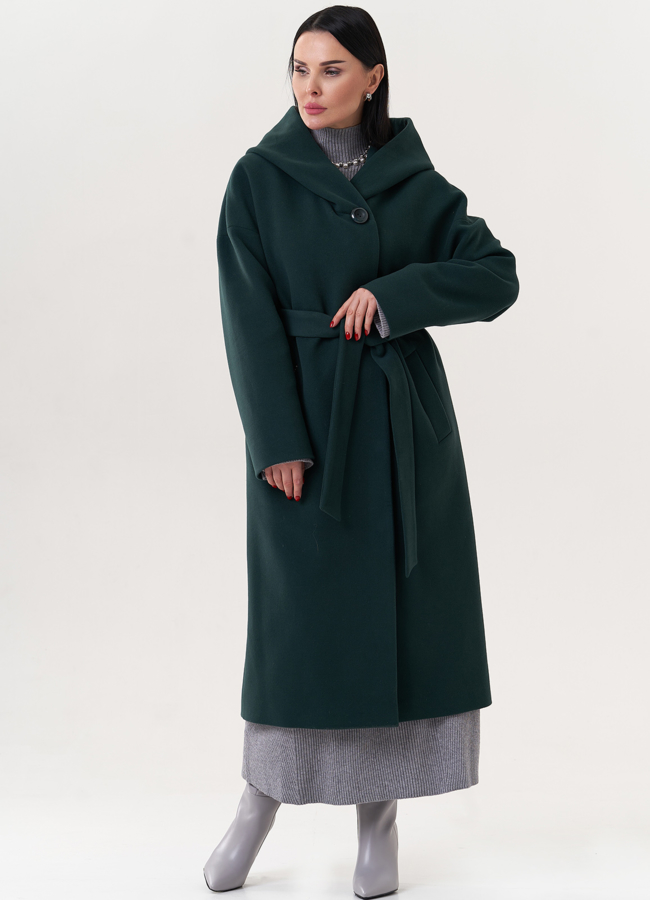 Пальто с капюшоном модель № 25608 меха малина