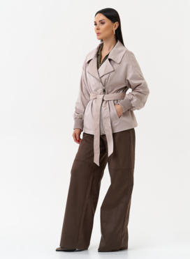 Женская куртка из эко замши с поясом