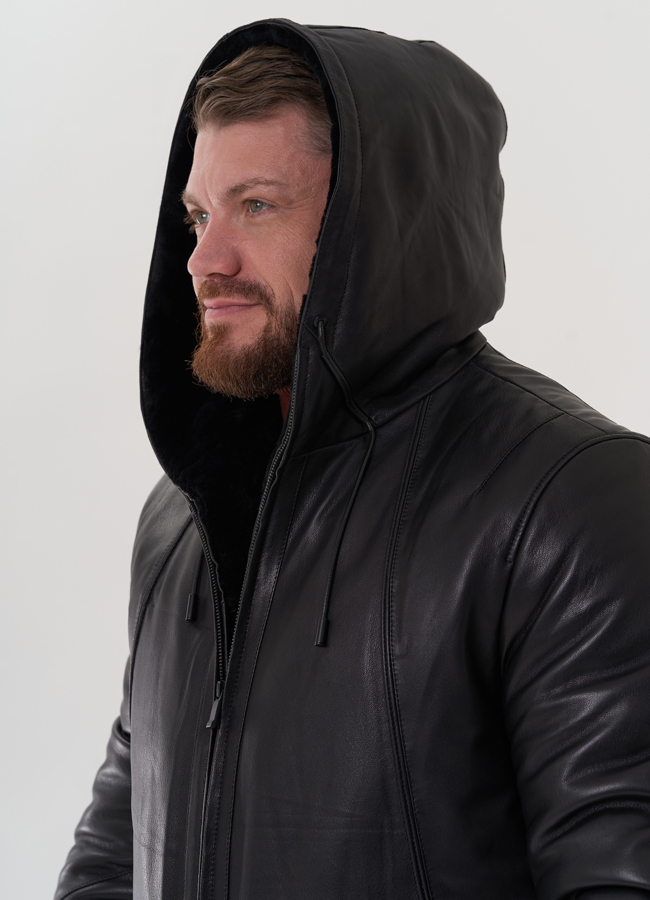 Куртка из натуральной кожи черного цвета модель № 26180 универмаг малина