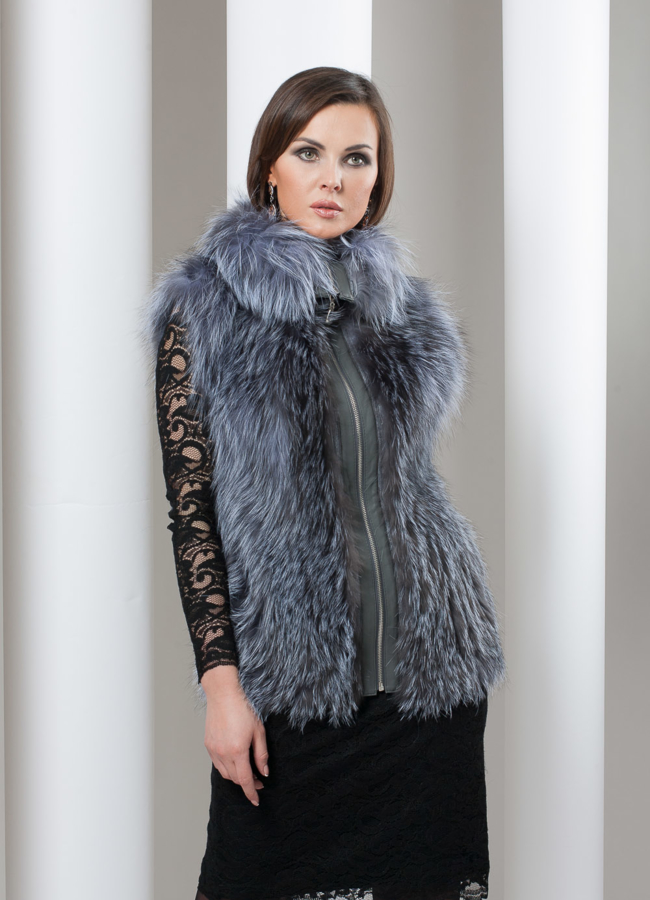 фото Меховой жилет из чернобурки на молнии модель № M-19