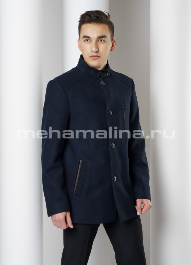 Мужское пальто на пуговицах модель № 10550 меха малина