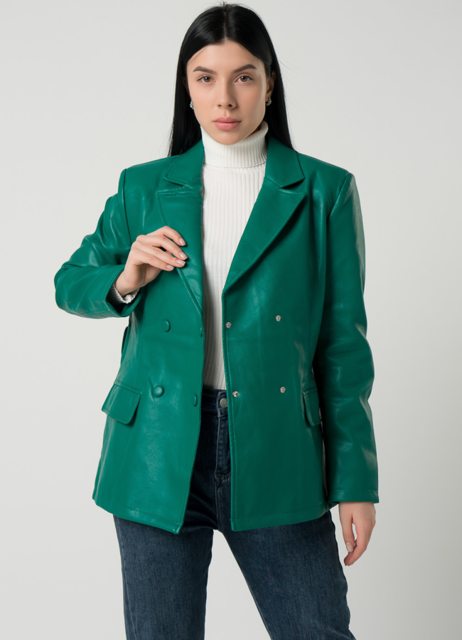 Женский пиджак из эко кожи зеленого цвета модель № 22410 универмаг малина