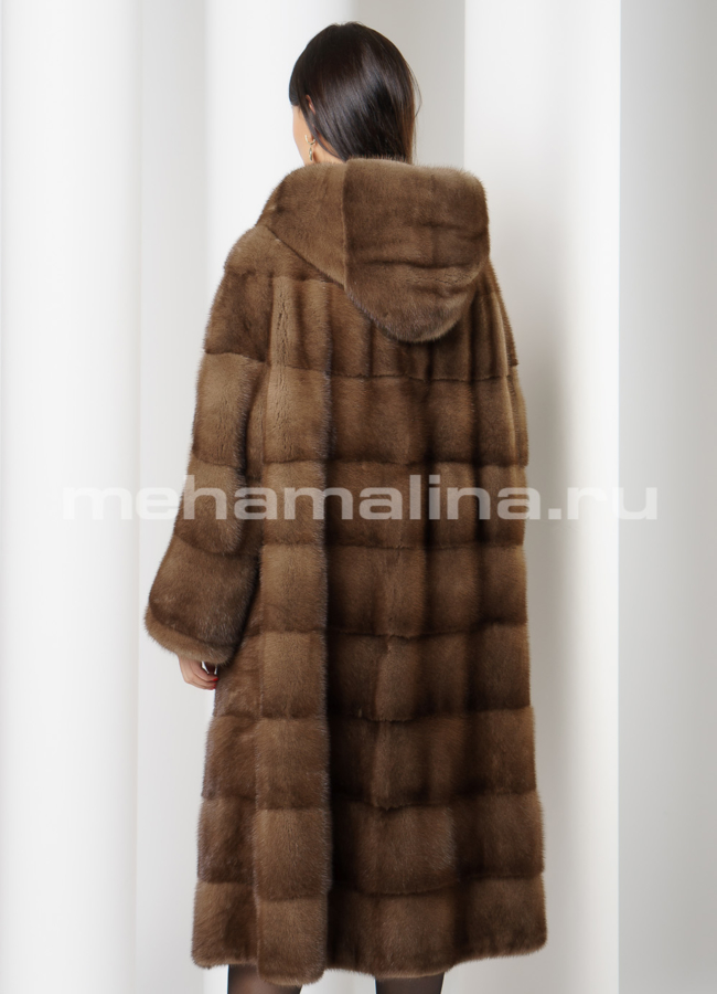 Норковая шуба с капюшоном в цвете пастель модель № S-729 в рассрочку