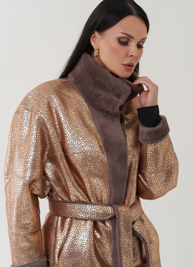 Двухсторонняя дубленка в цвете капучино модель № 25526 универмаг малина