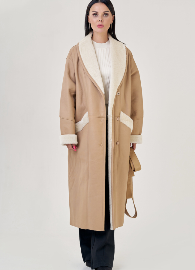 Женская дубленка в бежевом цвете  модель № 23247 универмаг малина