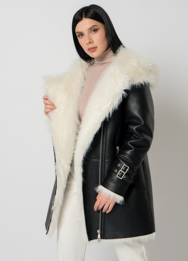 Дубленка из эко кожи с белым мехом модель № 2828-2 , 79315 универмаг малина