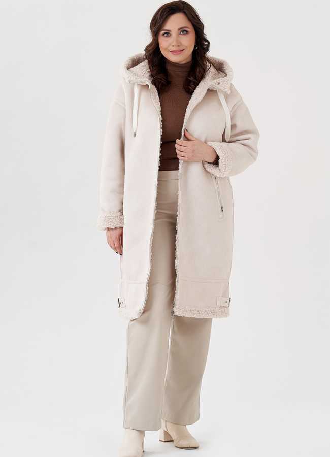 Двусторонняя женская дубленка с капюшоном модель № 23993 универмаг малина