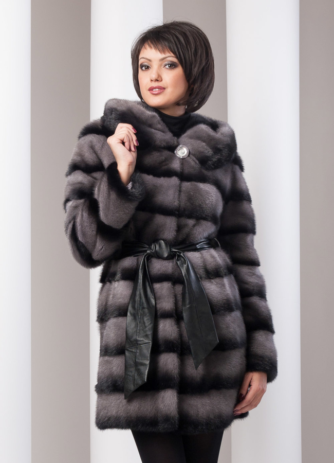 Шуба норка модель № S-36 меха малина