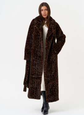Длинная шуба из эко меха с анималистическим принтом Длинная шуба из эко меха с анималистическим принтом