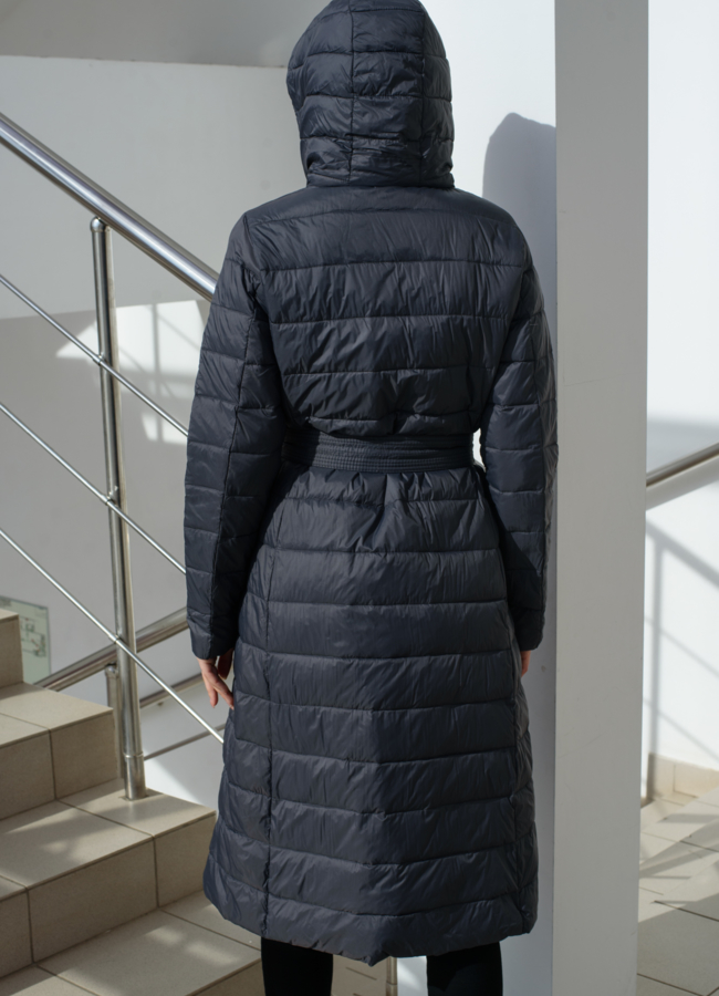 Пальто женское приталенное серого цвета  модель № 22554 универмаг малина