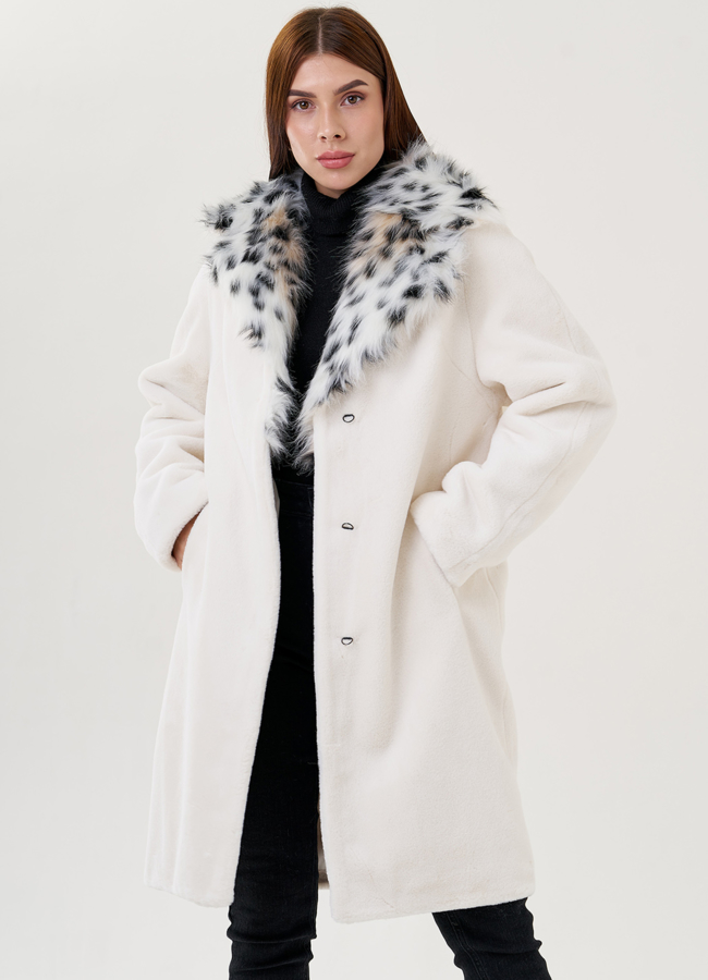 Пальто с воротником из искусственной рыси модель № 23620 универмаг малина