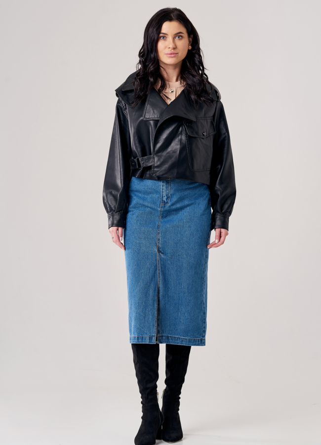 фото Женская куртка из эко кожи черного цвета модель № 20790