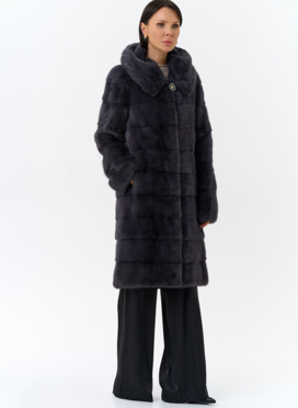 Норковая шуба в цвете графит с капюшоном 