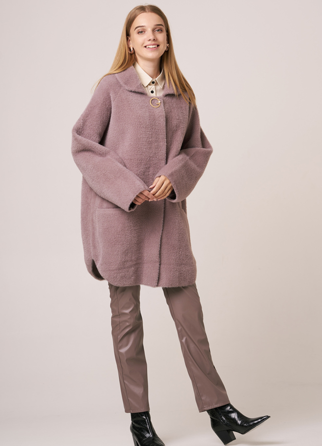 Женское полупальто из микроворса модель № 9826 меха малина