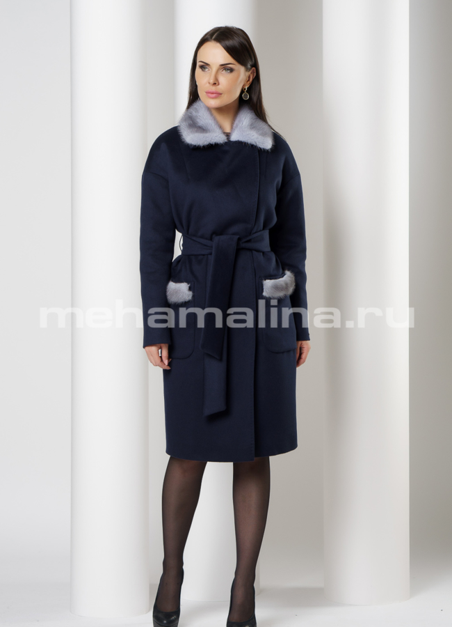 Зимнее утепленное пальто с отделкой из норки модель № 030 в рассрочку