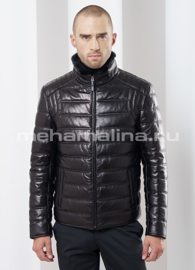 фото Мужской кожаный пуховик модель № ПМ-71