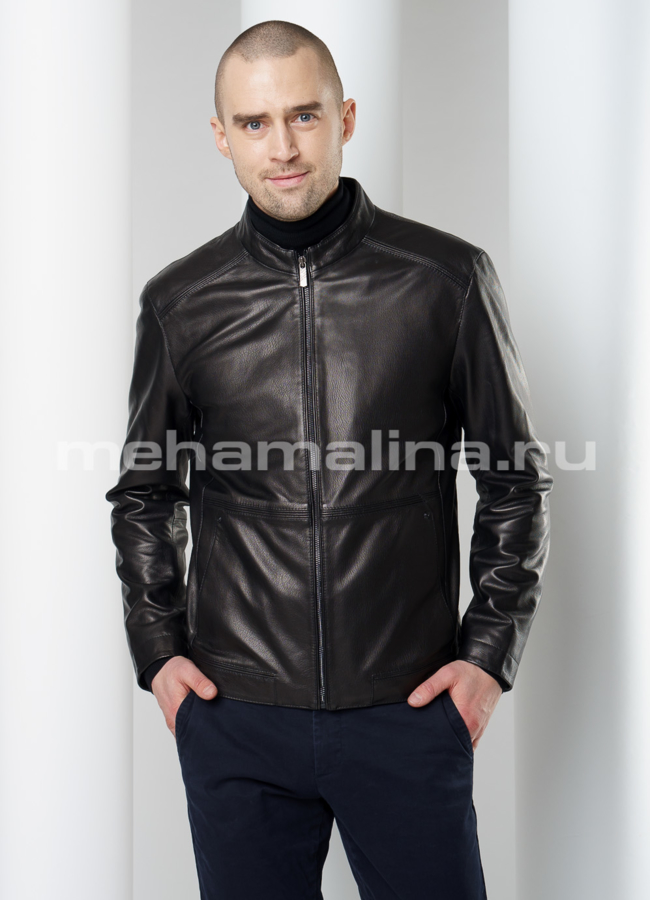 Черная кожаная куртка модель № KP-217 универмаг малина