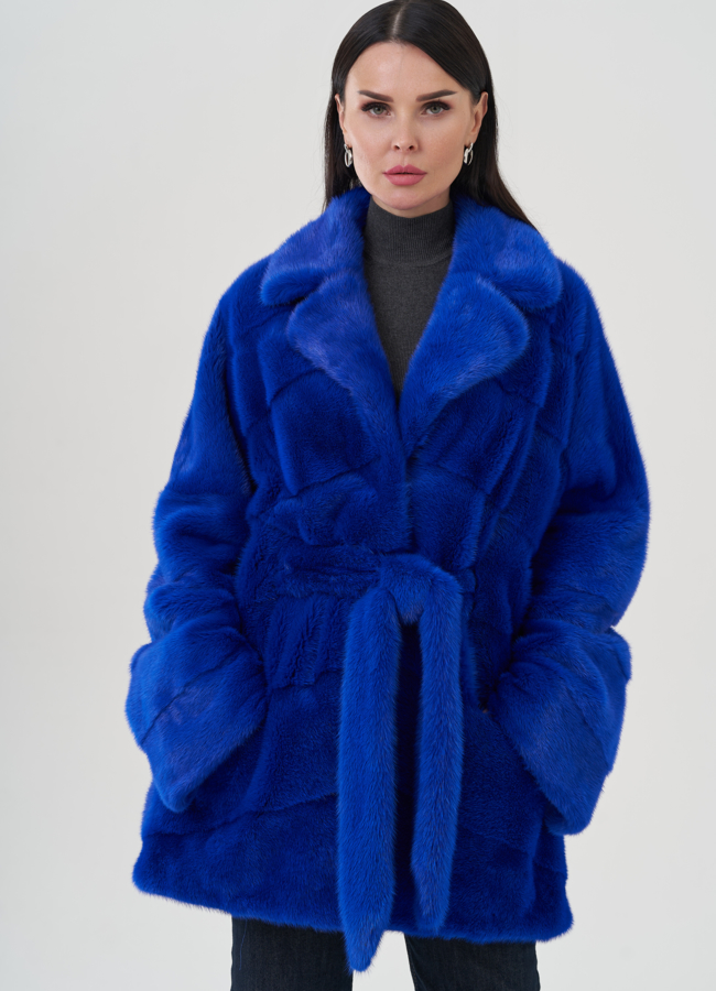 Шуба из норки синего цвета модель № 24705 универмаг малина