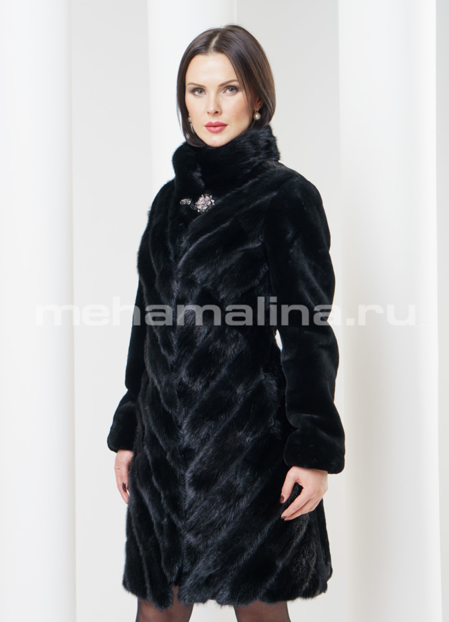 Шуба из мутона с норкой, цвет черный модель № S-317 в рассрочку