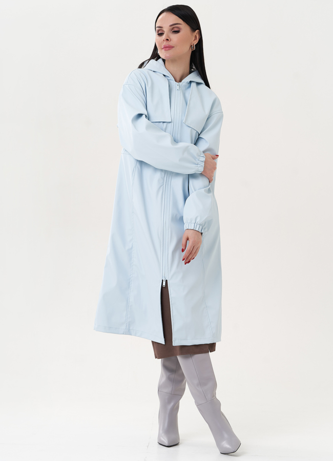 Плащ голубого цвета с капюшоном модель № 26799 в кредит