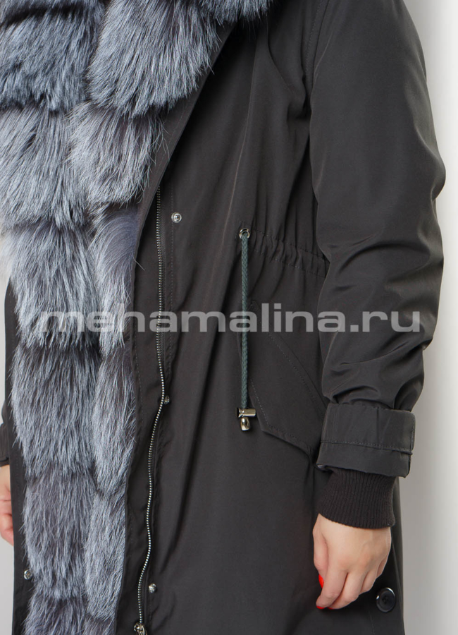 Парка на молнии с капюшоном отделка чернобурка модель № 17008 универмаг малина