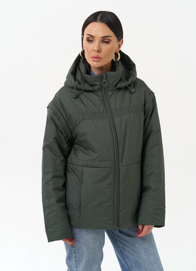 Женская утепленная куртка со съемными рукавами модель № 30010 универмаг малина