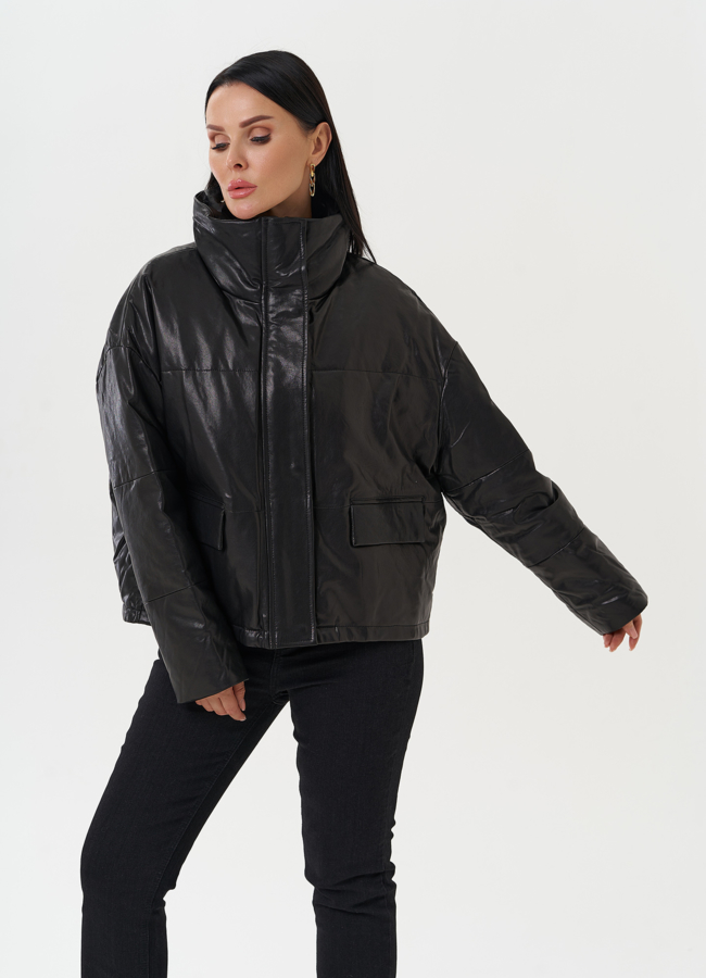 фото Утепленная кожаная куртка модель № 28116