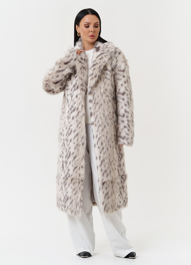 Пальто из эко меха с анималистичным принтом модель № 28553 универмаг малина