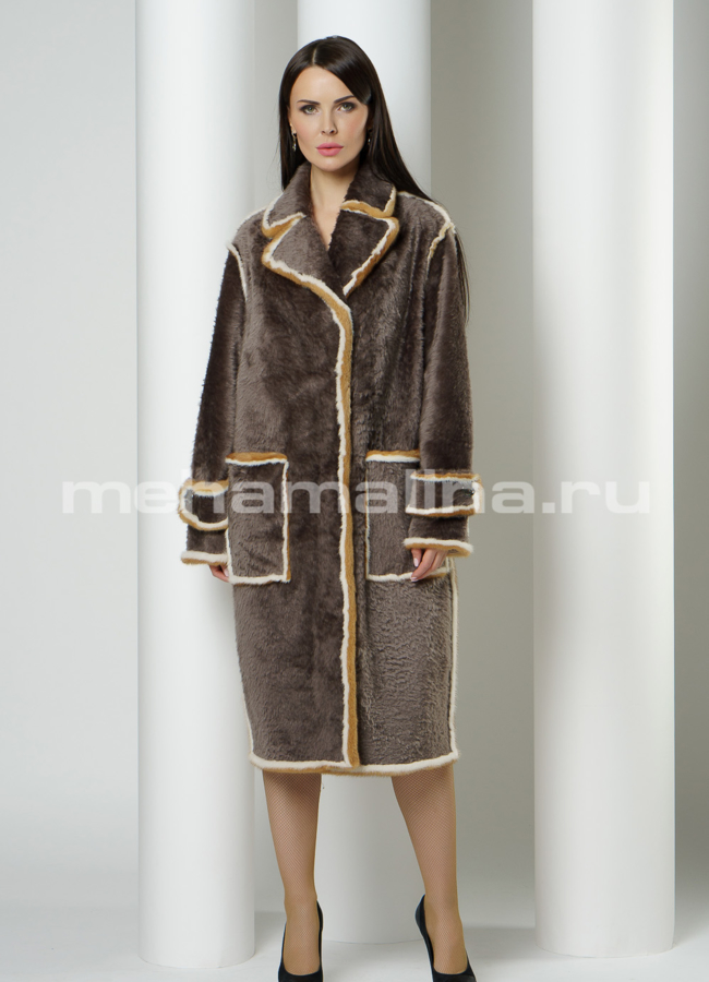 фото Дубленка с английским воротником с отделкой из норки модель № 3433