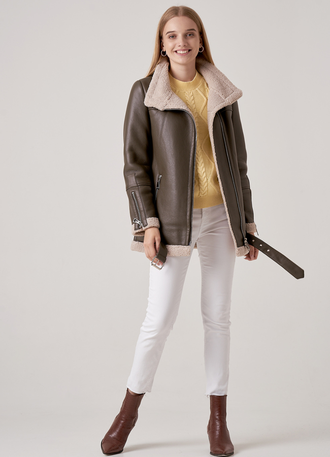 Дубленка пилот из искусственного меха модель № 18999 меха малина