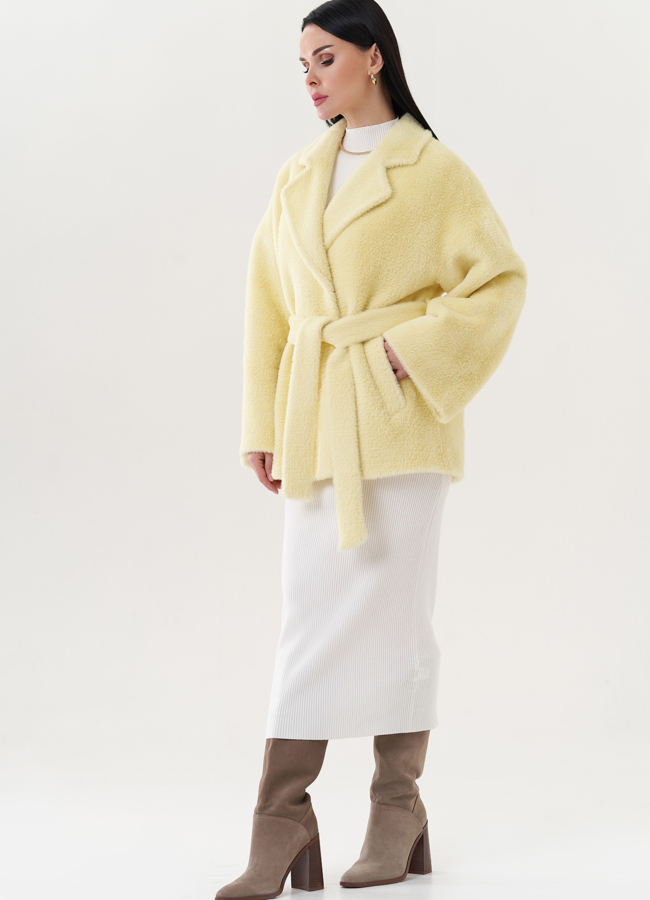 фото Укороченное пальто под пояс модель № 26784