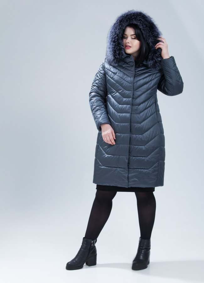 Пуховик женский модель № П-357 меха малина